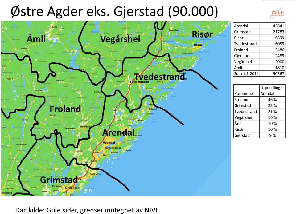 Tvedestrand 6059 Froland 5486 Gjerstad 2489 Vegårshei 2000 Åmli 18