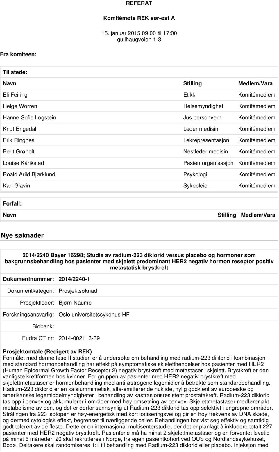 personvern Komitémedlem Knut Engedal Leder medisin Komitémedlem Erik Ringnes Lekrepresentasjon Komitémedlem Berit Grøholt Nestleder medisin Komitémedlem Louise Kårikstad Pasientorganisasjon