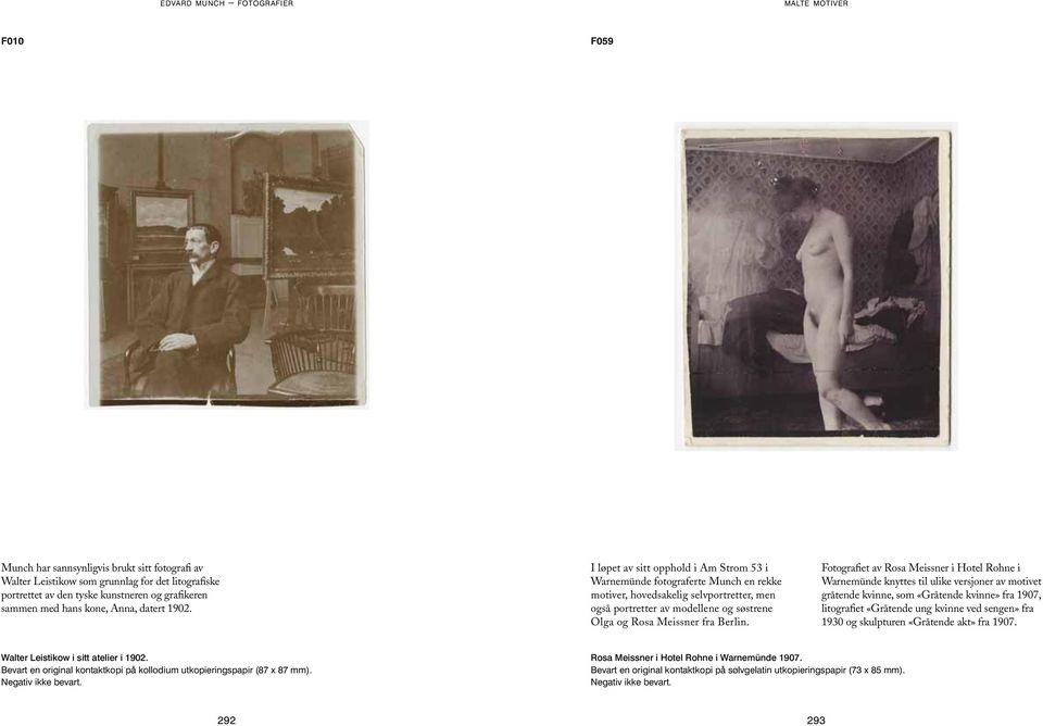 I løpet av sitt opphold i Am Strom 53 i Warnemünde fotograferte Munch en rekke motiver, hovedsakelig selvportretter, men også portretter av modellene og søstrene Olga og Rosa Meissner fra Berlin.