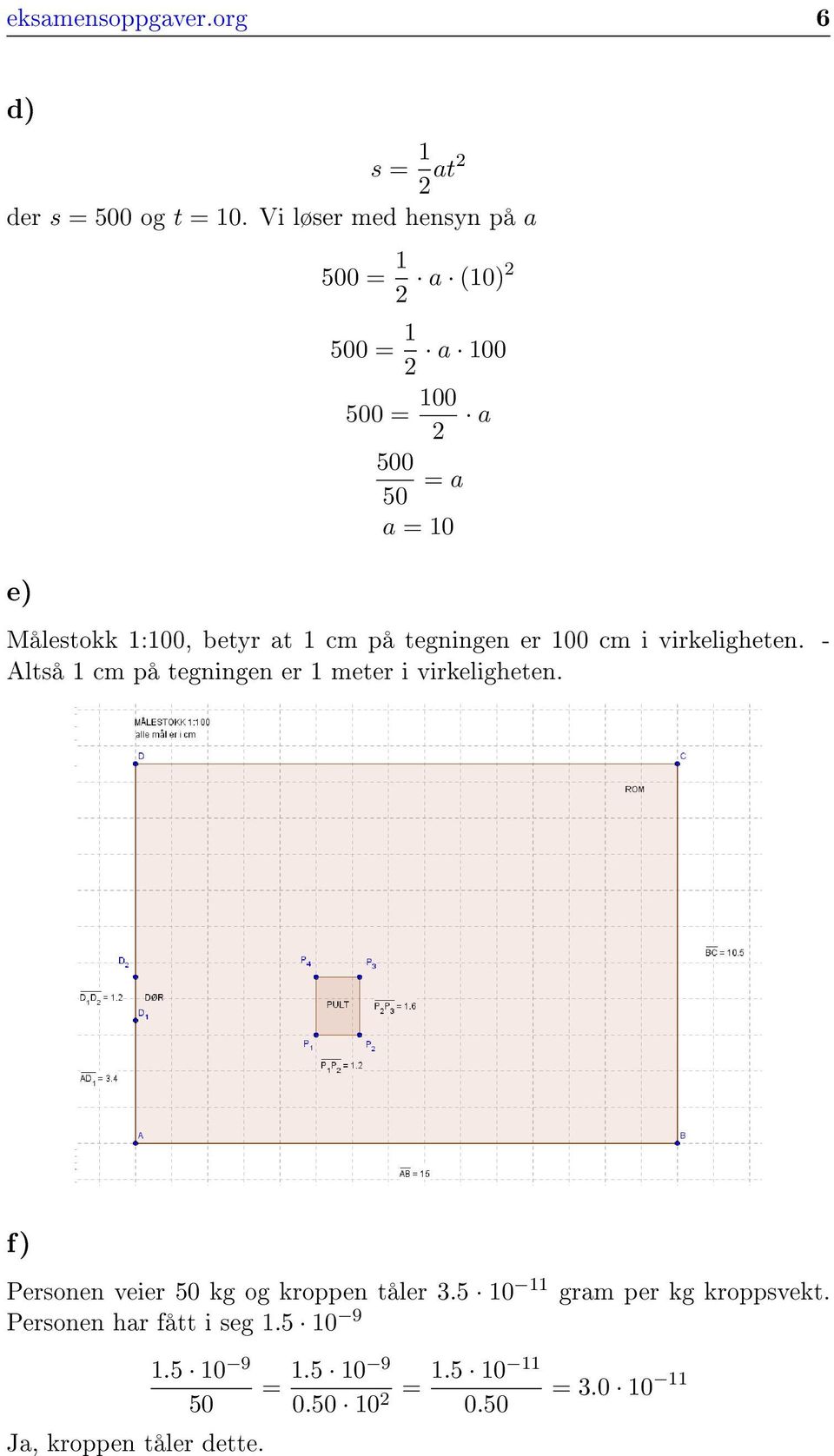 at 1 cm på tegningen er 100 cm i virkeligheten. - Altså 1 cm på tegningen er 1 meter i virkeligheten.