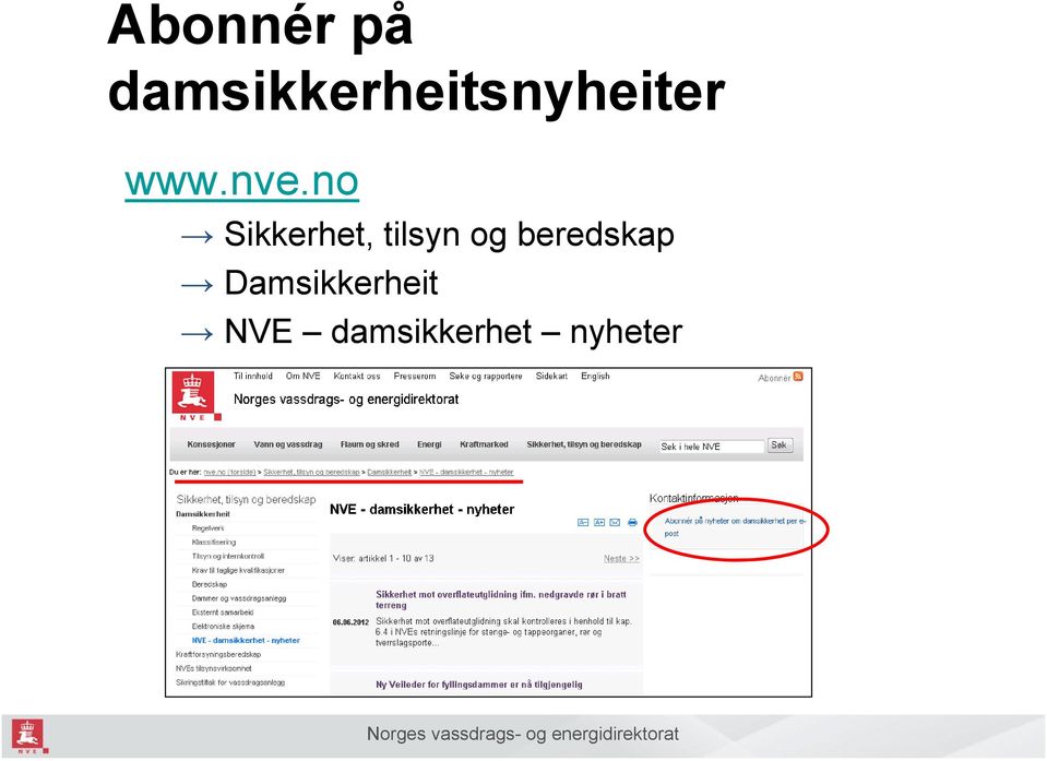 nve.no Sikkerhet, tilsyn og
