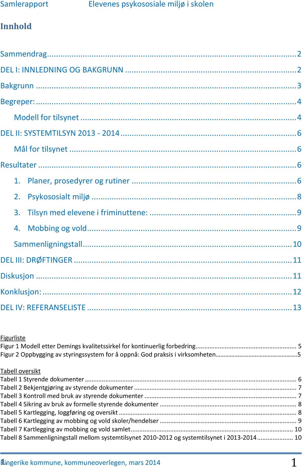 .. 11 Konklusjon:... 12 DEL IV: REFERANSELISTE... 13 Figurliste Figur 1 Modell etter Demings kvalitetssirkel for kontinuerlig forbedring.