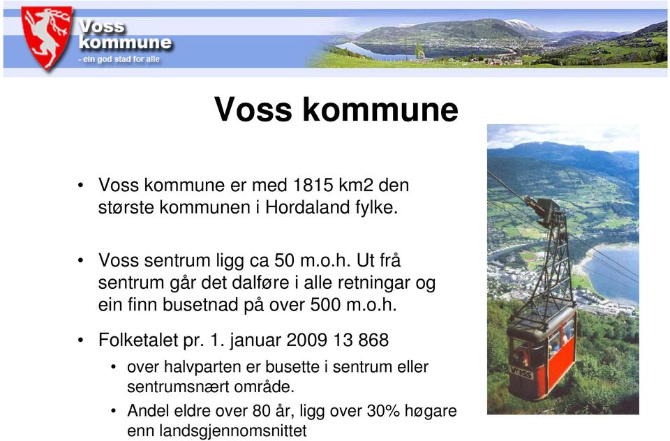 Ut frå sentrum går det dalføre i alle retningar og ein finn busetnad på over 500 m.o.h.