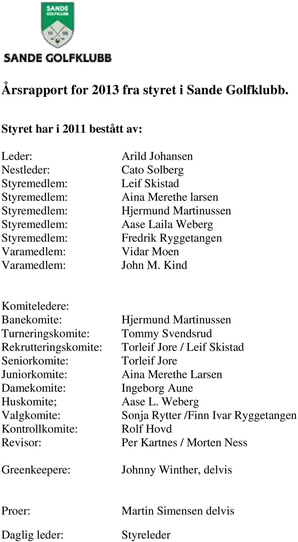 larsen Hjermund Martinussen Aase Laila Weberg Fredrik Ryggetangen Vidar Moen John M.