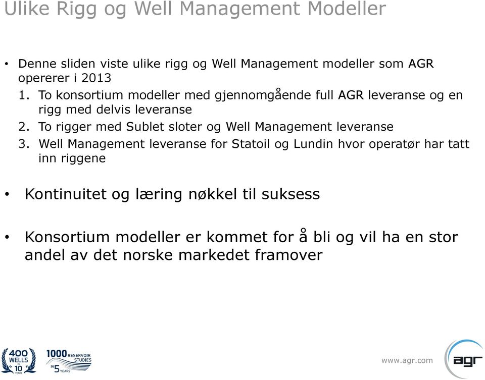 To rigger med Sublet sloter og Well Management leveranse 3.