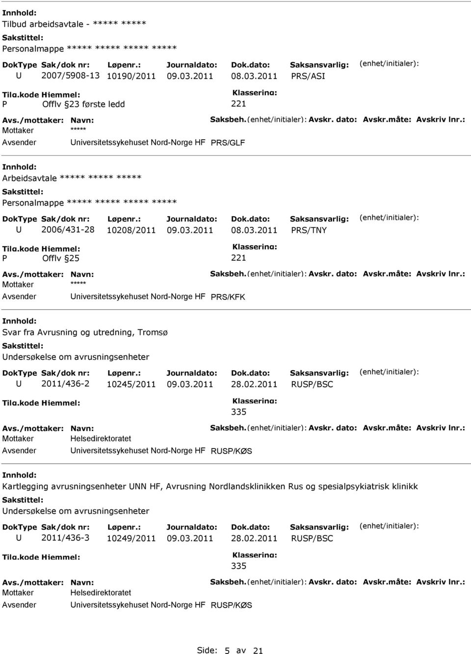 dato: Avskr.måte: Avskriv lnr.: niversitetssykehuset Nord-Norge HF RS/KFK Svar fra Avrusning og utredning, Tromsø ndersøkelse om avrusningsenheter 2011/436-2 10245/2011 28.02.2011 RS/BSC 335 Avs.