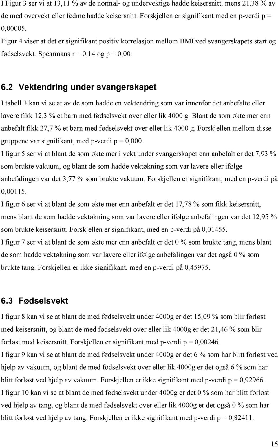 2 Vektendring under svangerskapet I tabell 3 kan vi se at av de som hadde en vektendring som var innenfor det anbefalte eller lavere fikk 12,3 % et barn med fødselsvekt over eller lik 4000 g.