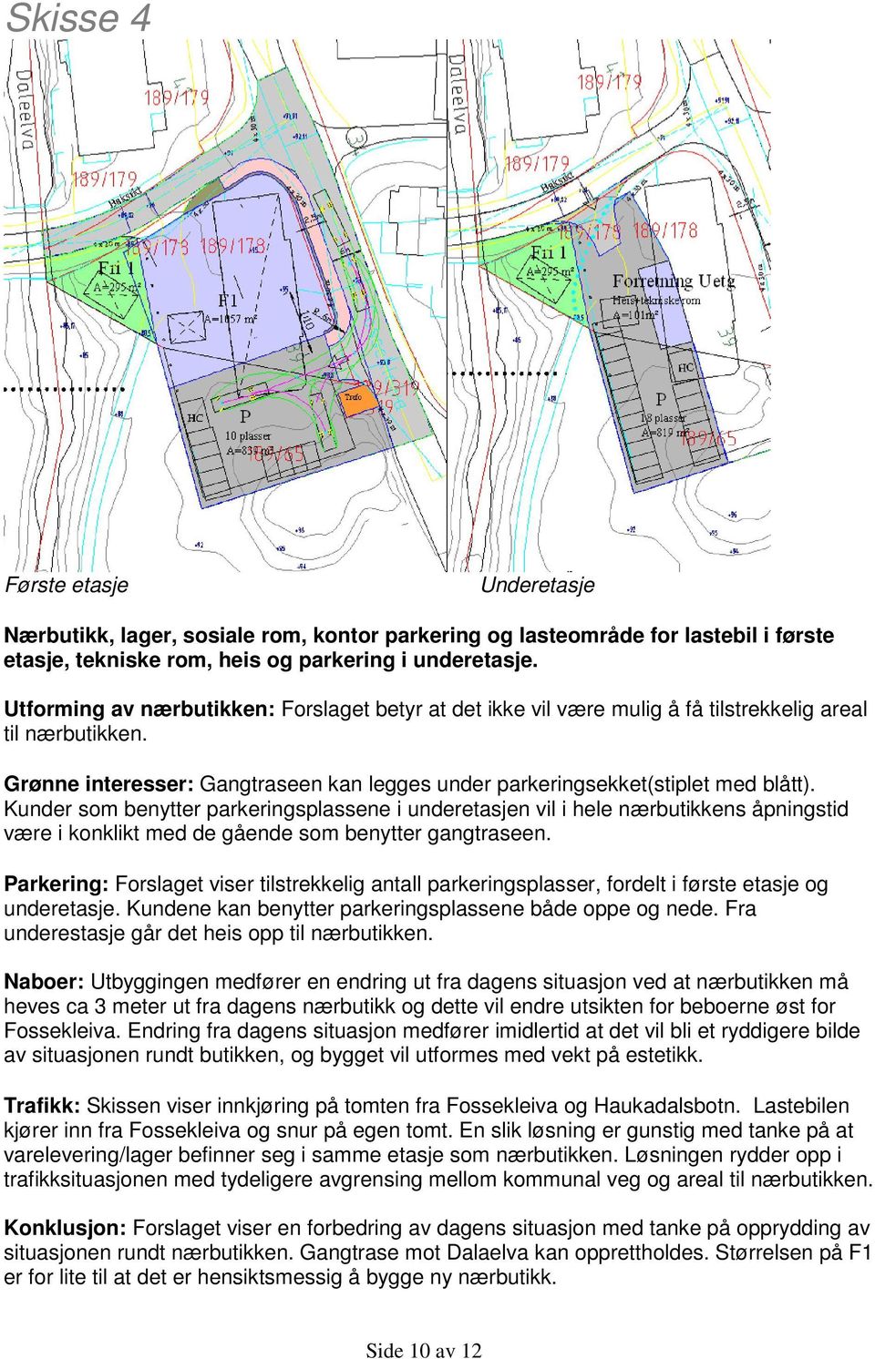 Kunder som benytter parkeringsplassene i underetasjen vil i hele nærbutikkens åpningstid være i konklikt med de gående som benytter gangtraseen.