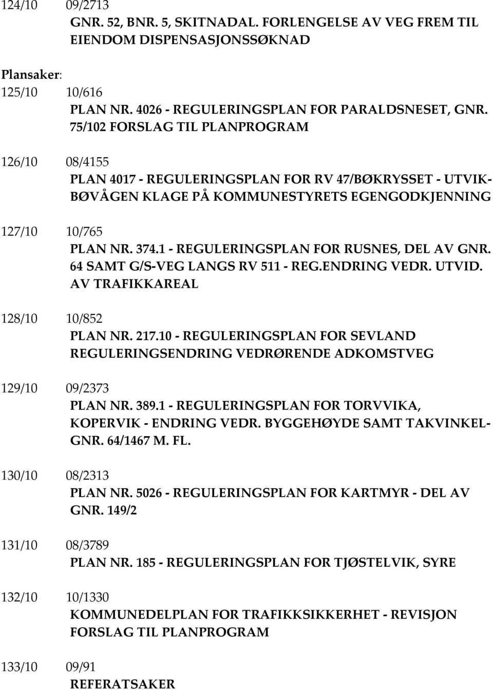 1 - REGULERINGSPLAN FOR RUSNES, DEL AV GNR. 64 SAMT G/S-VEG LANGS RV 511 - REG.ENDRING VEDR. UTVID. AV TRAFIKKAREAL 128/10 10/852 PLAN NR. 217.