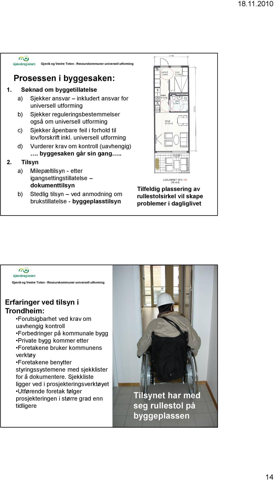 lov/forskrift inkl. universell utforming d) Vurderer krav om kontroll (uavhengig). byggesaken går sin gang.. 2.