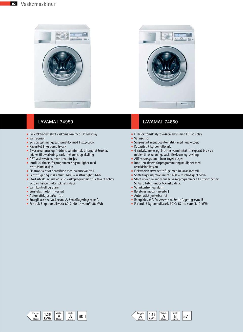 sentrifuge med balansekontroll Sentrifugering maksimum 1400 restfuktighet 44% Stort utvalg av individuelle vaskeprogrammer til ethvert behov. Se bare listen under tekniske data.