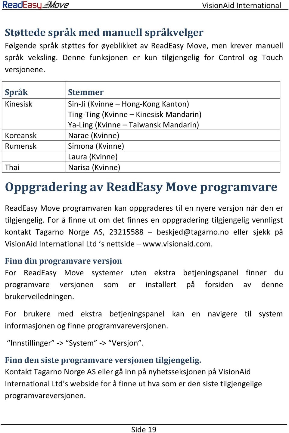 Narisa (Kvinne) Oppgradering av ReadEasy Move programvare ReadEasy Move programvaren kan oppgraderes til en nyere versjon når den er tilgjengelig.