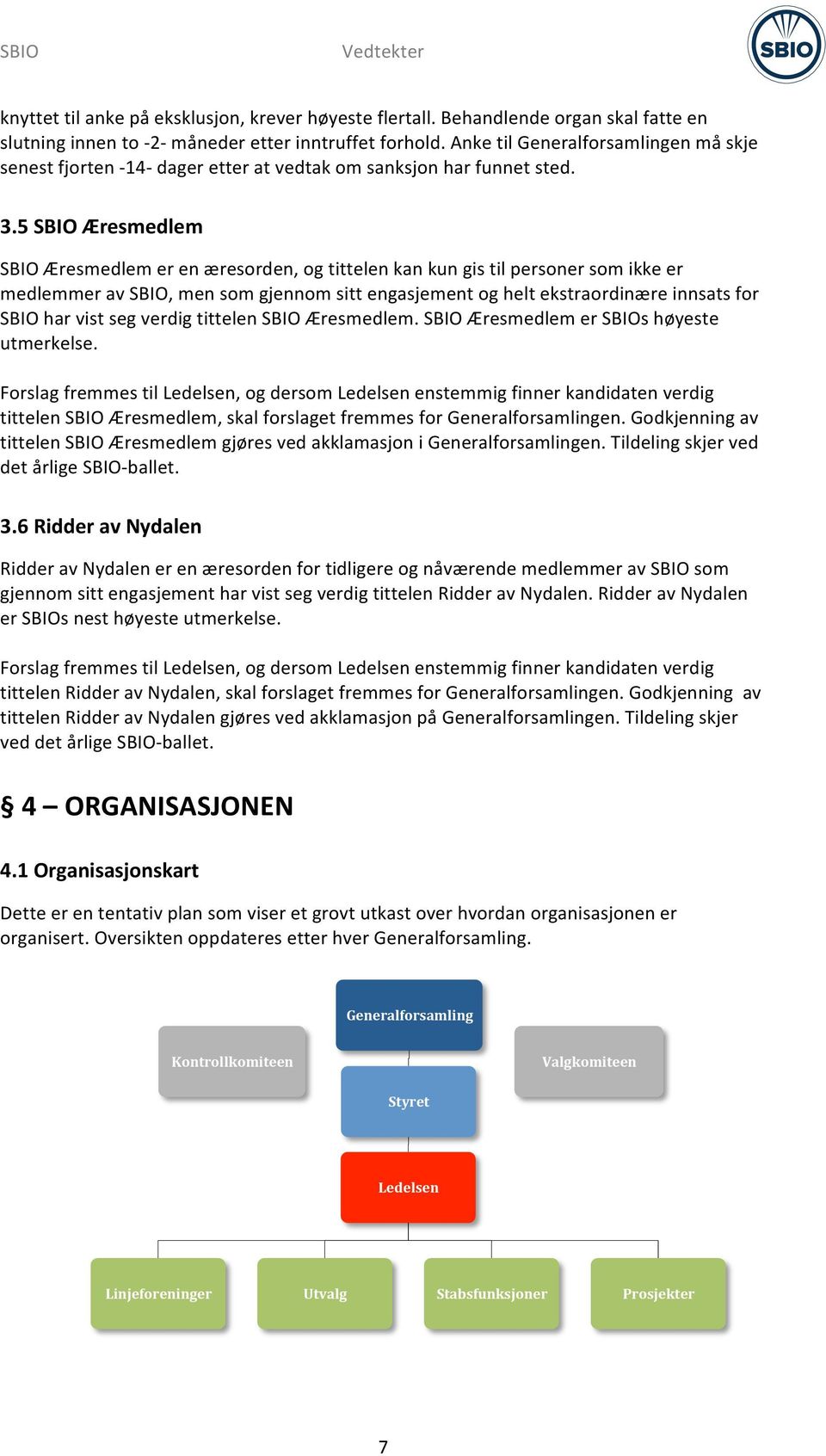 5 SBIO Æresmedlem SBIO Æresmedlem er en æresorden, og tittelen kan kun gis til personer som ikke er medlemmer av SBIO, men som gjennom sitt engasjement og helt ekstraordinære innsats for SBIO har