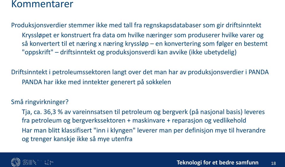 man har av produksjonsverdier i PANDA PANDA har ikke med inntekter generert på sokkelen Små ringvirkninger? Tja, ca.