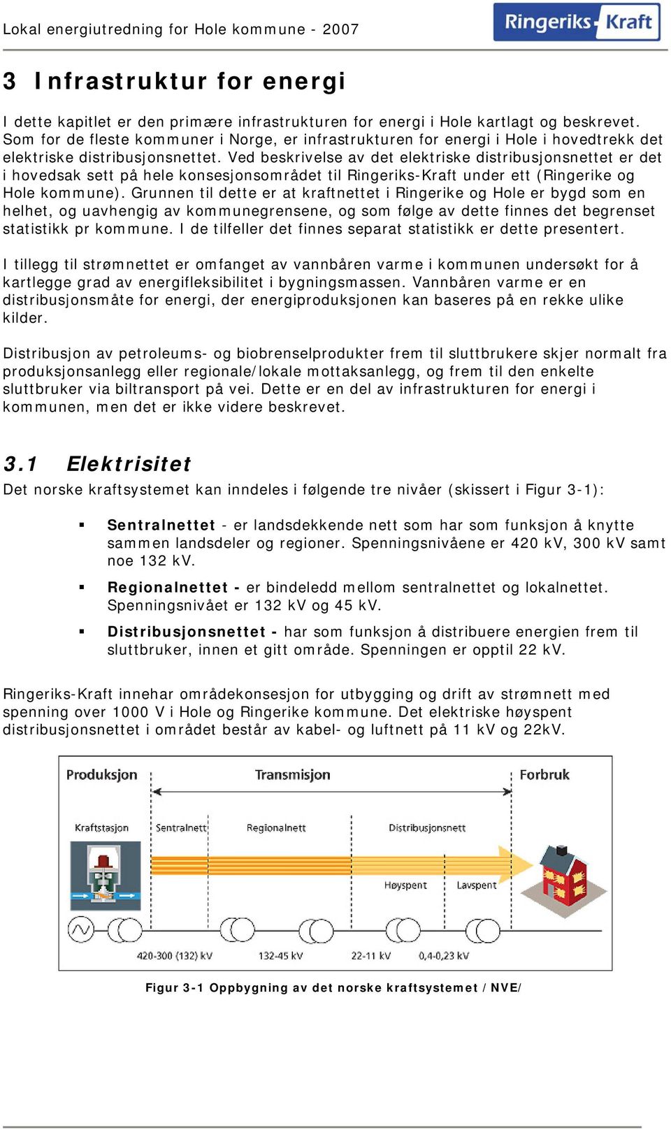 Ved beskrivelse av det elektriske distribusjonsnettet er det i hovedsak sett på hele konsesjonsområdet til Ringeriks-Kraft under ett (Ringerike og Hole kommune).
