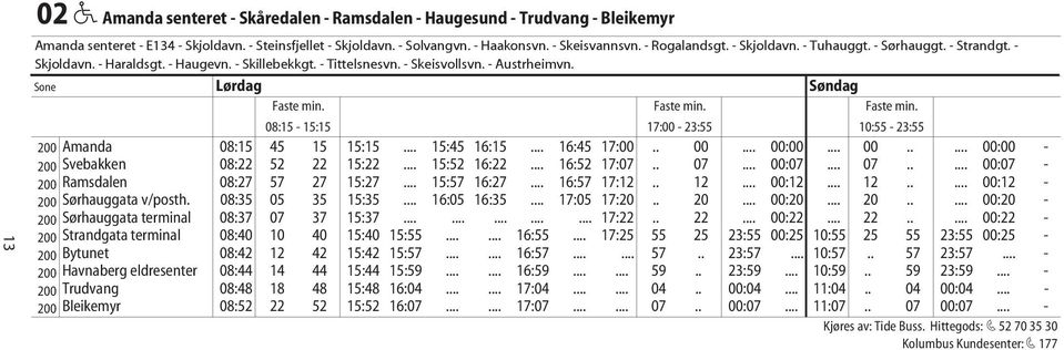 Faste min. Faste min. 08:15-15:15 17:00-23:55 10:55-23:55 200 Amanda 08:15 45 15 15:15... 15:45 16:15... 16:45 17:00.. 00... 00:00... 00..... 00:00-200 Svebakken 08:22 52 22 15:22... 15:52 16:22.