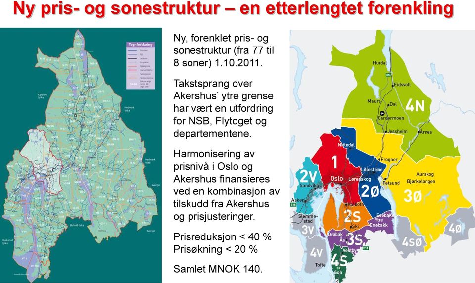 Takstsprang over Akershus ytre grense har vært en utfordring for NSB, Flytoget og departementene.