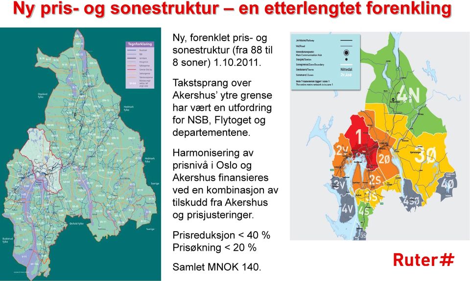 Takstsprang over Akershus ytre grense har vært en utfordring for NSB, Flytoget og departementene.