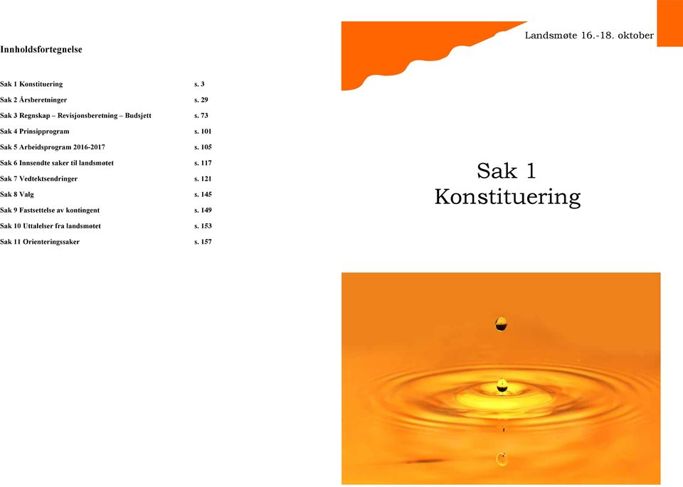 101 Sak 5 Arbeidsprogram 2016-2017 s. 105 Sak 6 Innsendte saker til landsmøtet s. 117 Sak 7 Vedtektsendringer s.