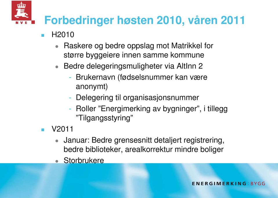 - Delegering til organisasjonsnummer - Roller Energimerking av bygninger, i tillegg Tilgangsstyring V2011
