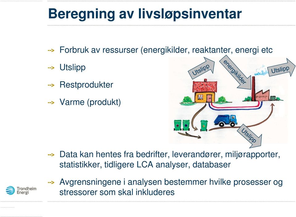 leverandører, miljørapporter, statistikker, tidligere LCA analyser, databaser