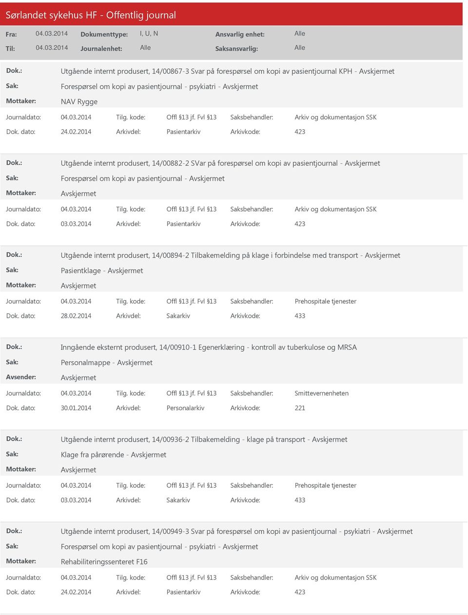 03.2014 Arkivdel: Pasientarkiv Arkivkode: 423 tgående internt produsert, 14/00894-2 Tilbakemelding på klage i forbindelse med transport - Pasientklage - Prehospitale tjenester Dok. dato: 28.02.