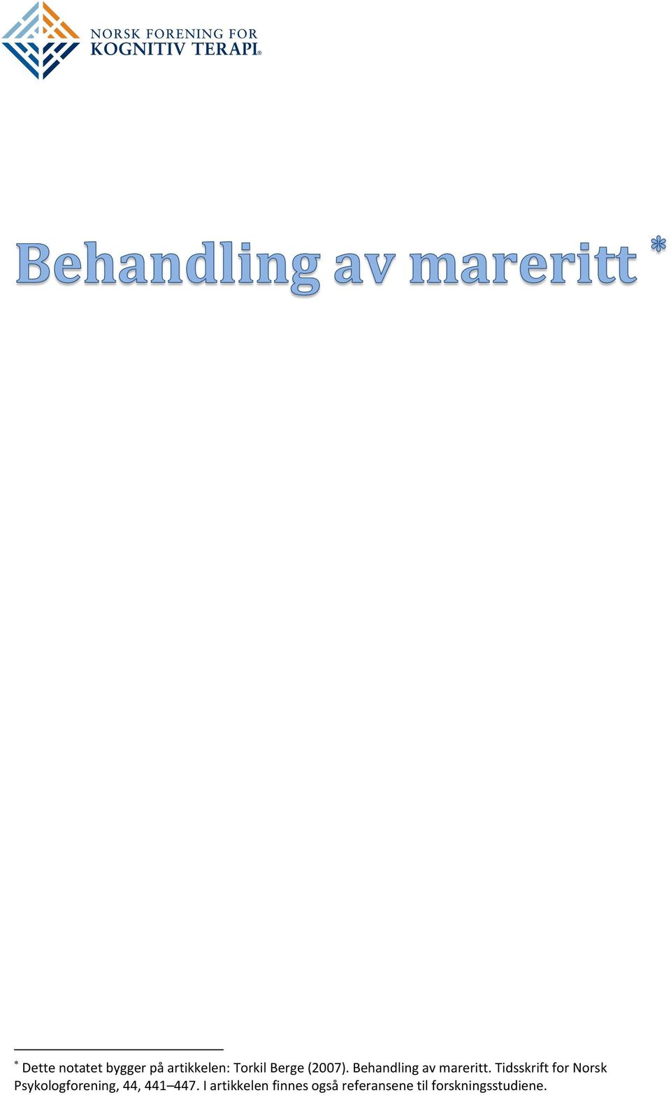 Tidsskrift for Norsk Psykologforening, 44, 441