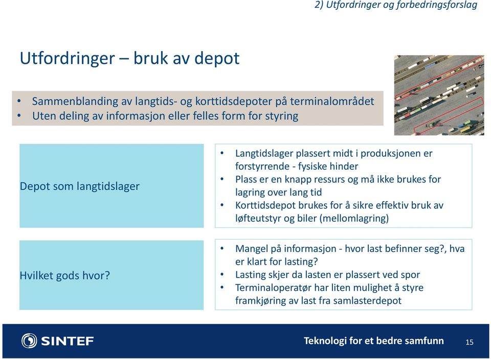 Langtidslager plassert midt i produksjonen er forstyrrende fysiske hinder Plass er en knapp ressurs og må ikke brukes for lagring over lang tid Korttidsdepot brukes for å