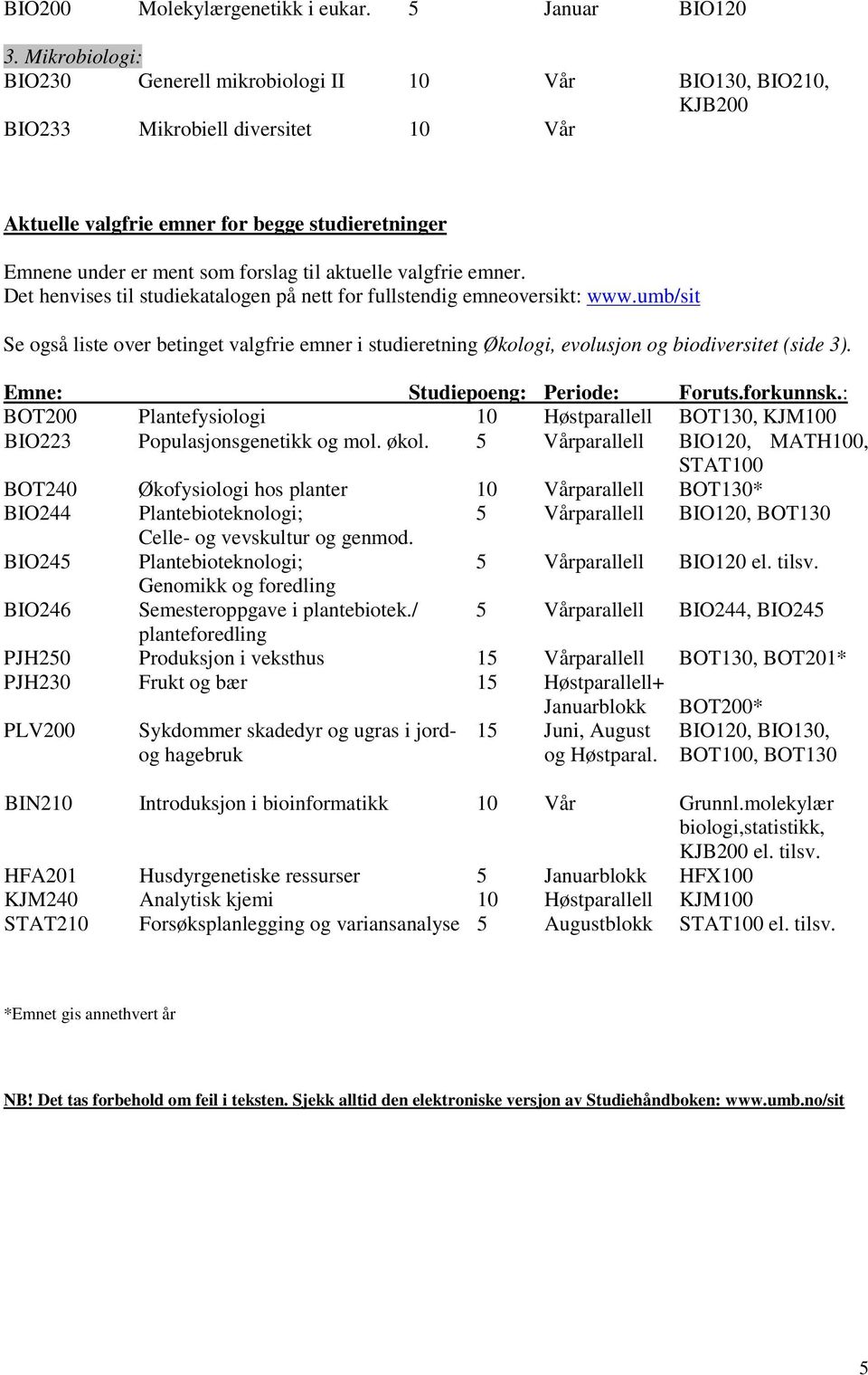 aktuelle valgfrie emner. Det henvises til studiekatalogen på nett for fullstendig emneoversikt: www.