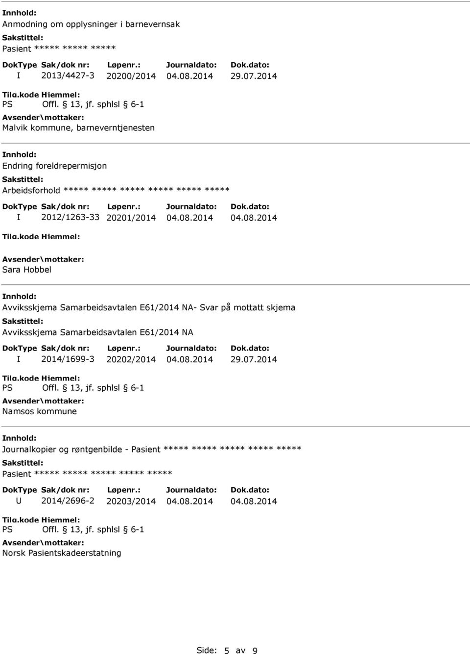 Svar på mottatt skjema Avviksskjema Samarbeidsavtalen E61/2014 NA 2014/1699-3 20202/2014 Namsos kommune