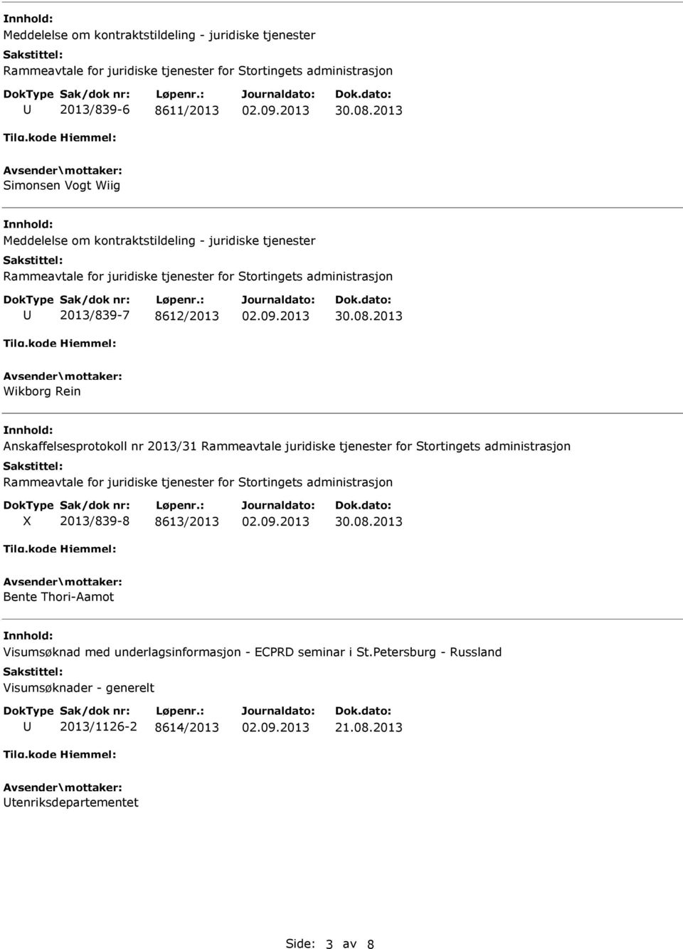 juridiske tjenester for Stortingets administrasjon 2013/839-8 8613/2013 Bente Thori-Aamot Visumsøknad med