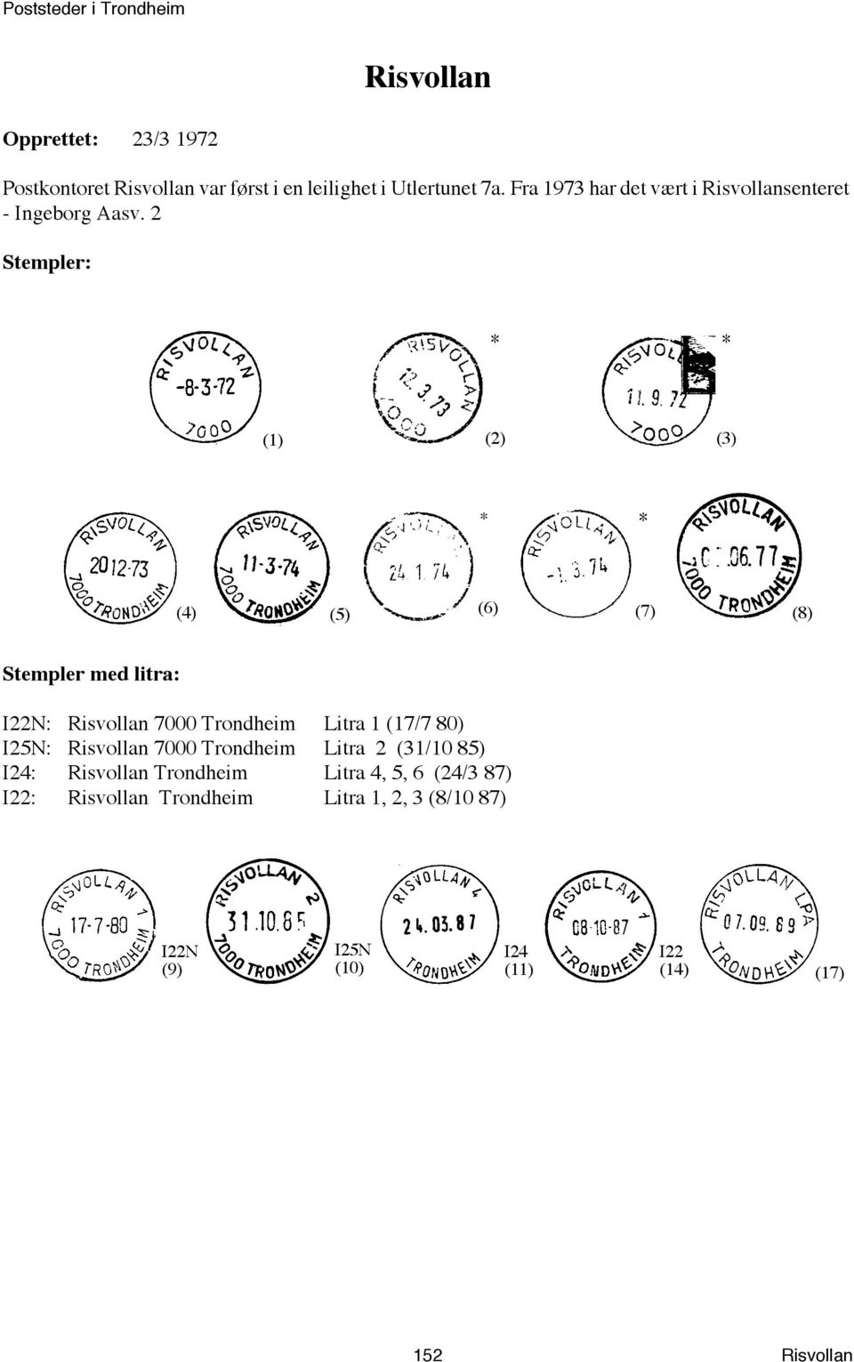 2 (1) (2) (3) (4) (5) (6) (7) (8) Stempler med litra: I22N: Risvollan 7000 Trondheim Litra 1 (17/7 80) I25N: