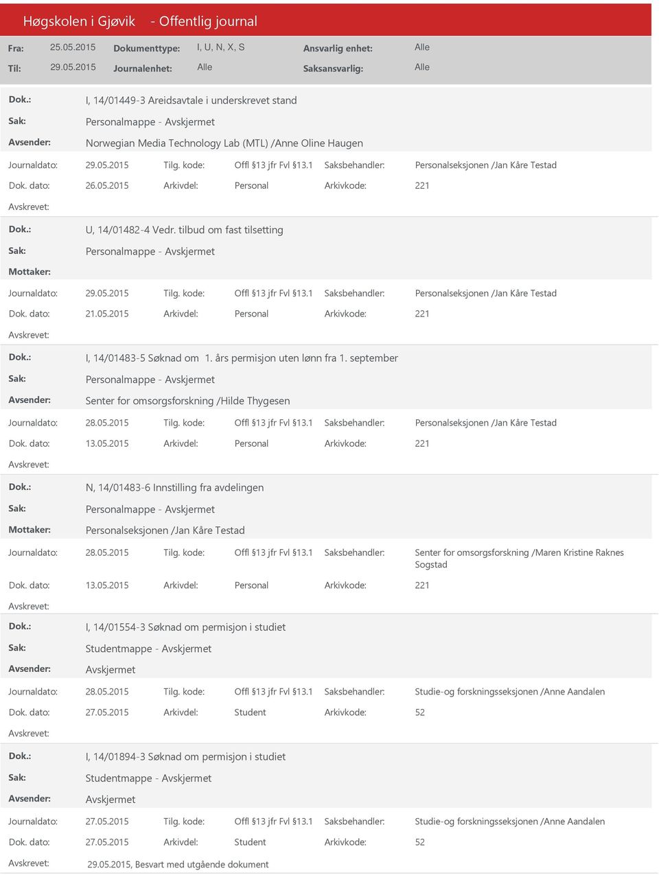 september Personalmappe - Senter for omsorgsforskning /Hilde Thygesen Dok. dato: 13.05.