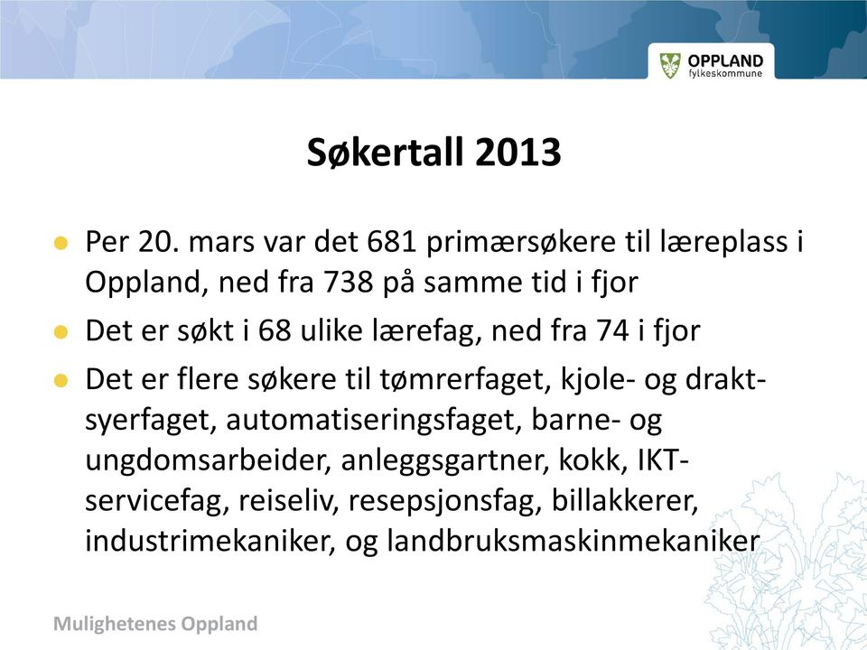 i 68 ulike lærefag, ned fra 74 i fjor Det er flere søkere til tømrerfaget, kjole- og