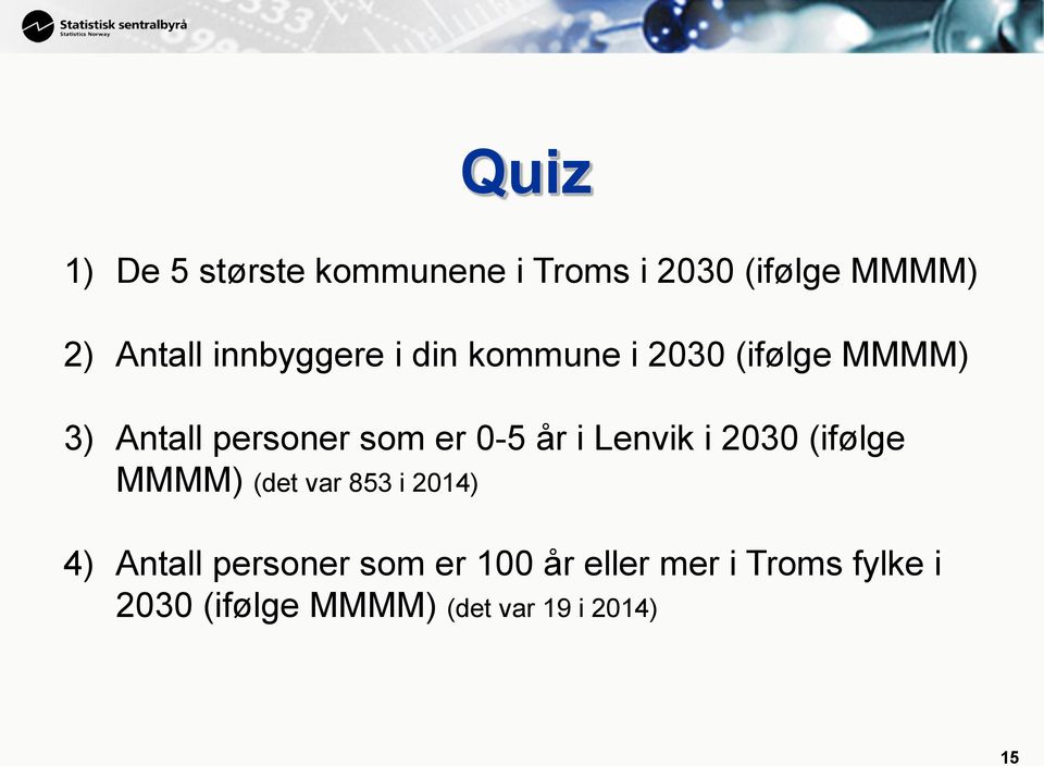 0-5 år i Lenvik i 2030 (ifølge MMMM) (det var 853 i 2014) 4) Antall