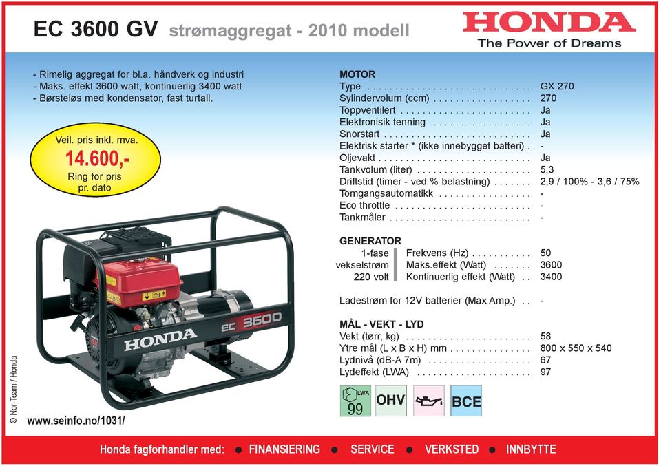 ....................... Driftstid (timer ved % belastning).