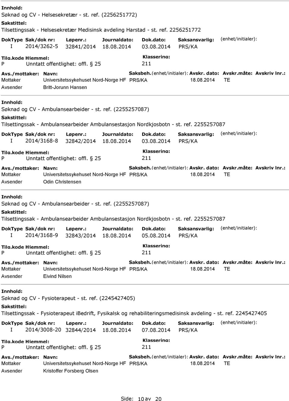 2256251772 2014/3262-5 32841/2014 03.08.2014 TE Avsender Britt-Jorunn Hansen nnhold: 2014/3168-8 32842/2014 03.