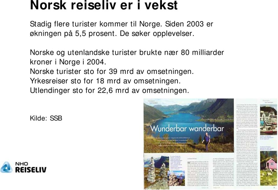 Norske og utenlandske turister brukte nær 80 milliarder kroner i Norge i 2004.