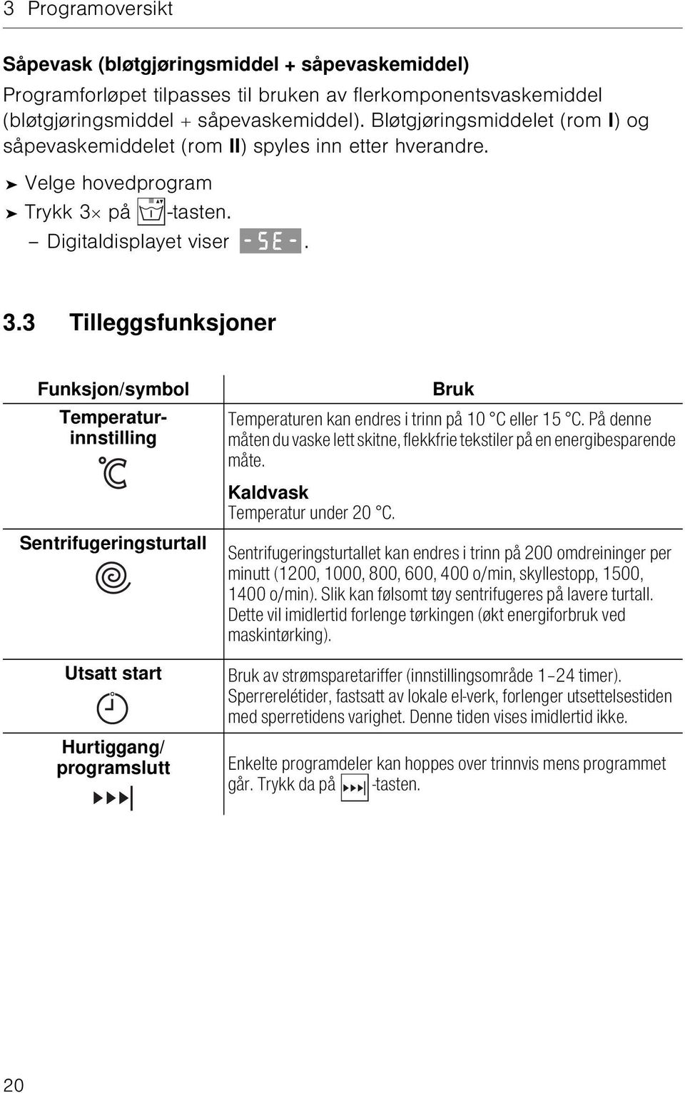 på -tasten. Digitaldisplayet viser. 3.