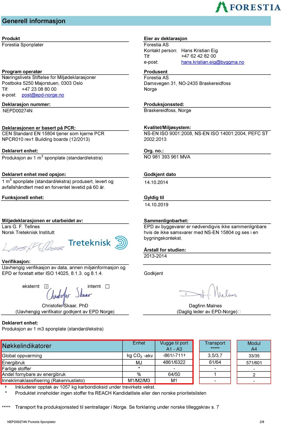 no Produsent amsvegen 31, NO-2435 Braskereidfoss Norge eklarasjon nummer: NEP00274N Produksjonssted: Braskereidfoss, Norge eklarasjonen er basert på PCR: CEN Standard EN 15804 tjener som kjerne PCR