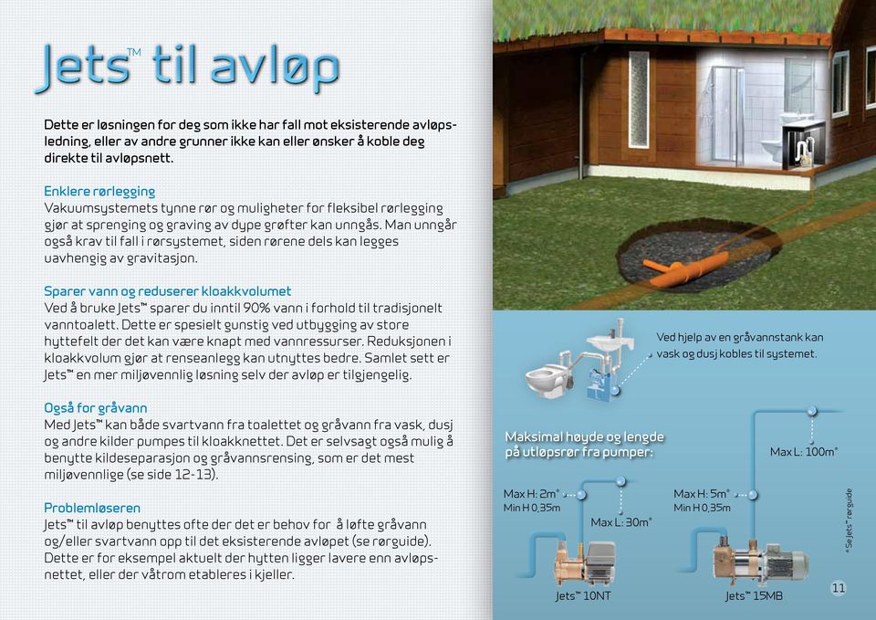 Man unngår også krav til fall i rørsystemet, siden rørene dels kan legges uavhengig av gravitasjon.