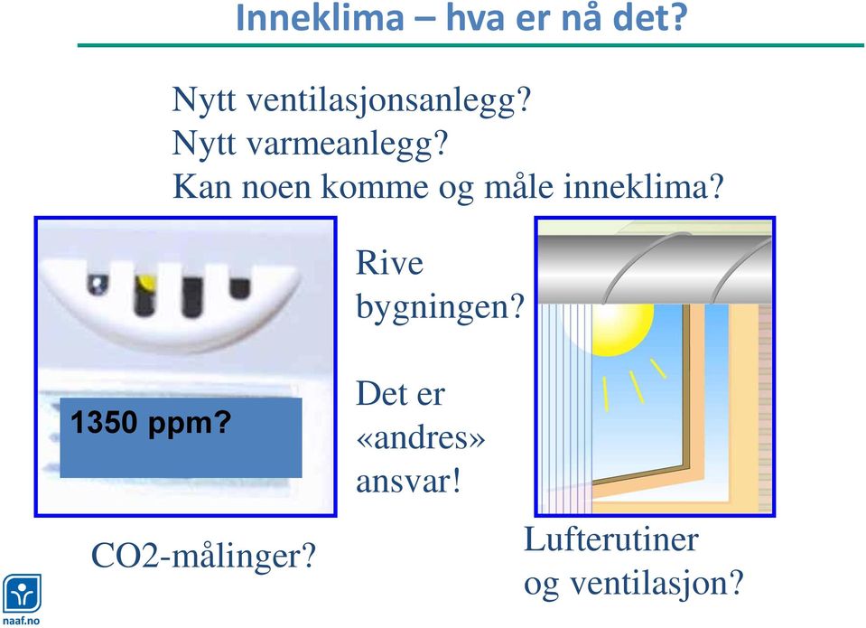 Kan noen komme og måle inneklima? Rive bygningen?