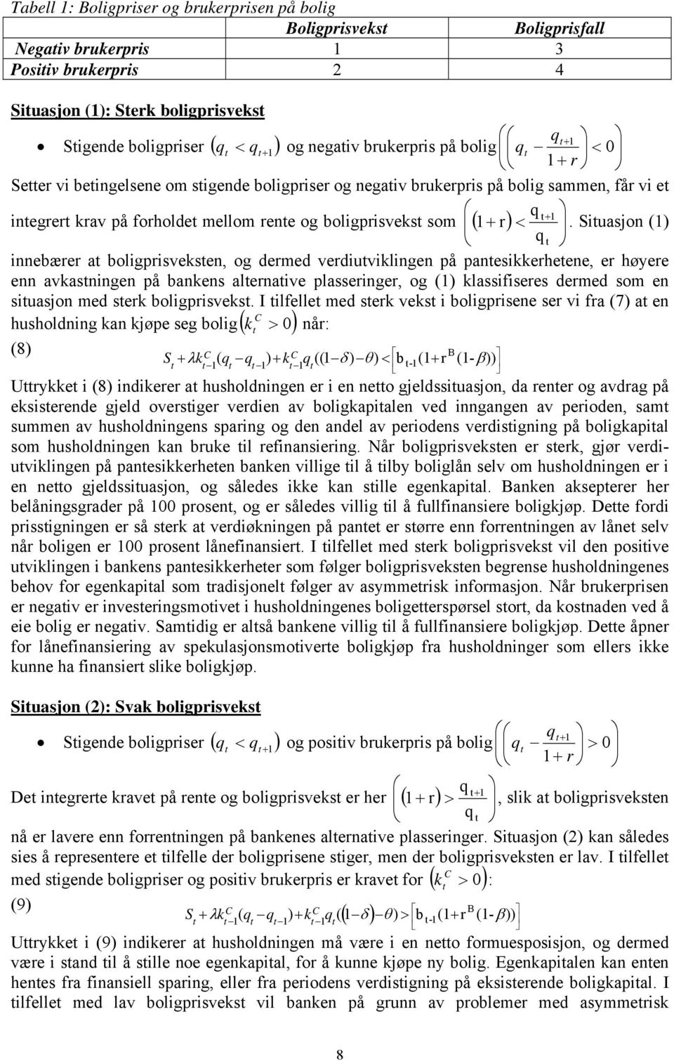 Siuasjon () q innebærer a boligprisveksen, og dermed verdiuviklingen på panesi kkerheene, er høyere enn avkasningen på bankens alerna ive plasseringer, og () klass ifiseres dermed som en siuasjon med