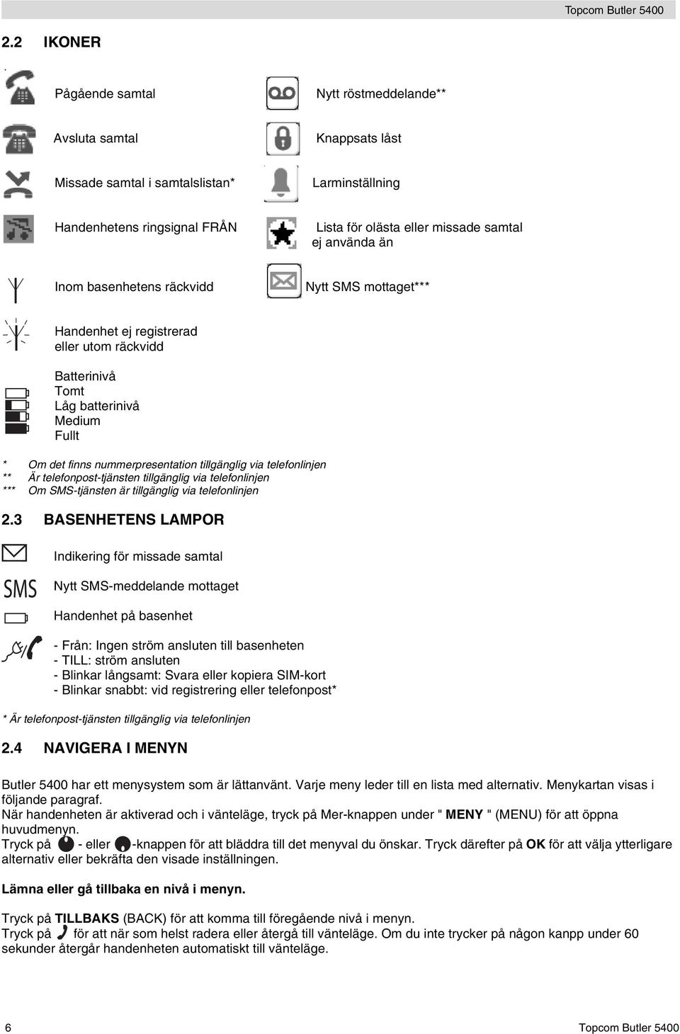 telefonlinjen ** Är telefonpost-tjänsten tillgänglig via telefonlinjen *** Om SMS-tjänsten är tillgänglig via telefonlinjen 2.