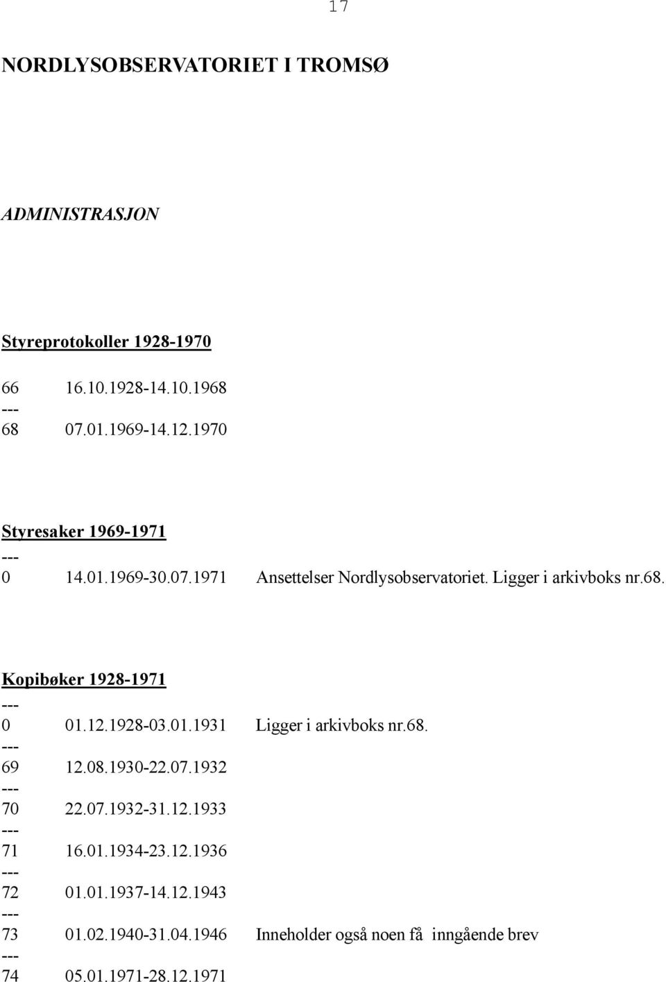 Kopibøker 1928-1971 0 01.12.1928-03.01.1931 Ligger i arkivboks nr.68. 69 12.08.1930-22.07.1932 70 22.07.1932-31.12.1933 71 16.