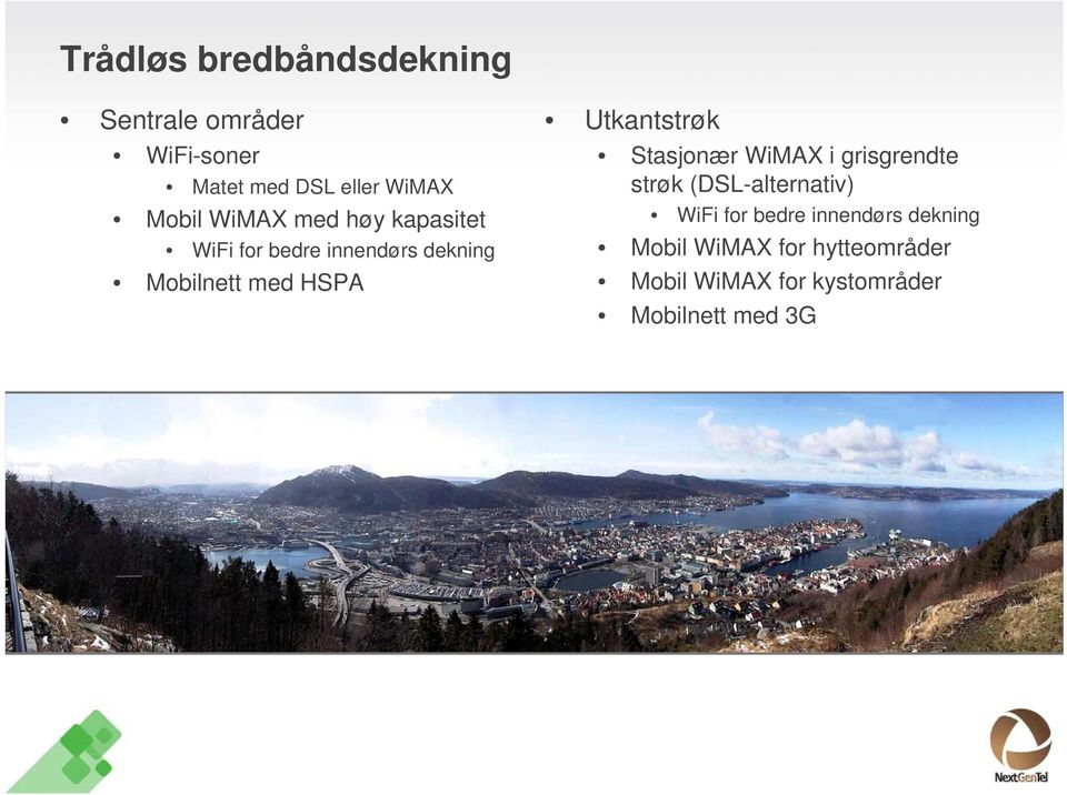 Utkantstrøk Stasjonær WiMAX i grisgrendte strøk (DSL-alternativ) WiFi for bedre