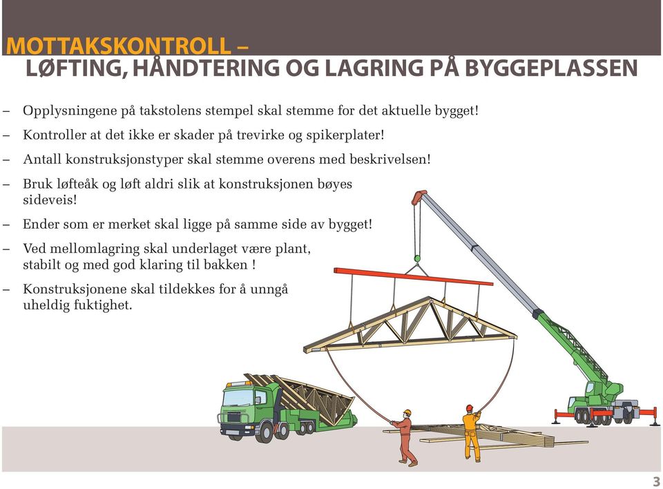 Bruk løfteåk og løft aldri slik at konstruksjonen bøyes sideveis! Ender som er merket skal ligge på samme side av bygget!