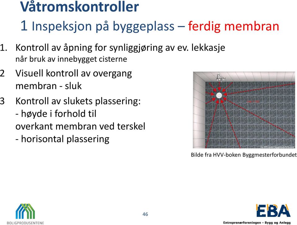 lekkasje når bruk av innebygget cisterne 2 Visuell kontroll av overgang membran - sluk