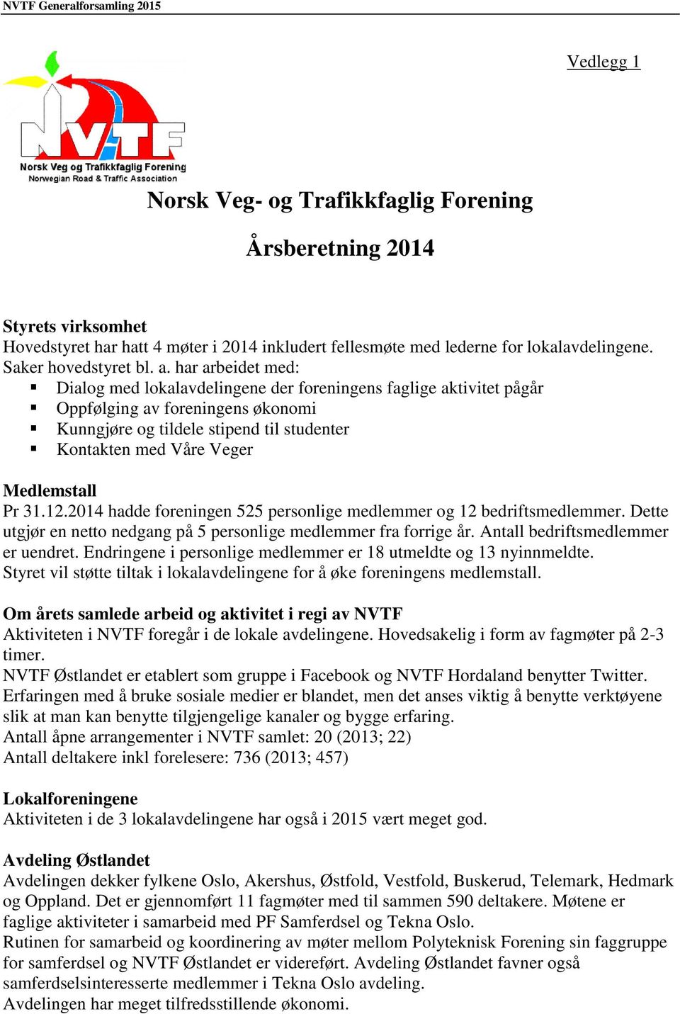 Pr 31.12.2014 hadde foreningen 525 personlige medlemmer og 12 bedriftsmedlemmer. Dette utgjør en netto nedgang på 5 personlige medlemmer fra forrige år. Antall bedriftsmedlemmer er uendret.