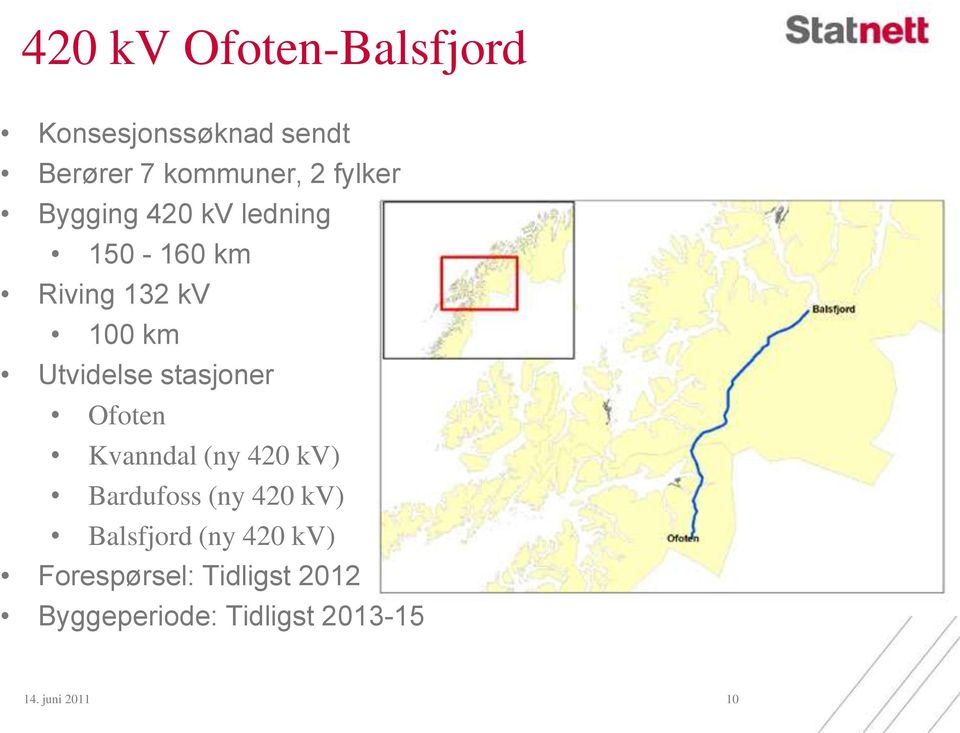 stasjoner Ofoten Kvanndal (ny 420 kv) Bardufoss (ny 420 kv) Balsfjord (ny